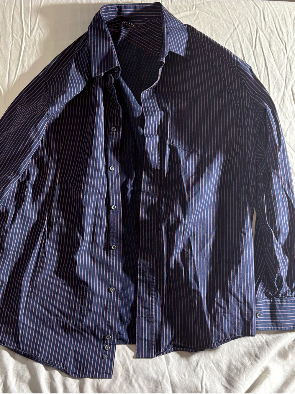 George Navy Dress Shirt with Red Pinstripes